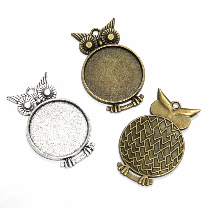 

20Pcs 25MM Inner Size Antique Silver Plated Bronze Color Owl Base Setting Charms Pendant DIY For Bracelet Necklace