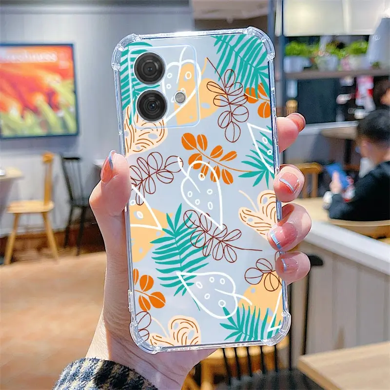 Edge-Series Transparent Phone Case with Floral and Grass Design