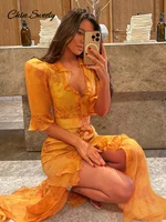 Robe décontractée élégante à imprimé floral pour femme, col en V, taille cintrée, manches courtes, robes d'été, nouvelle robe de soirée 2026 2