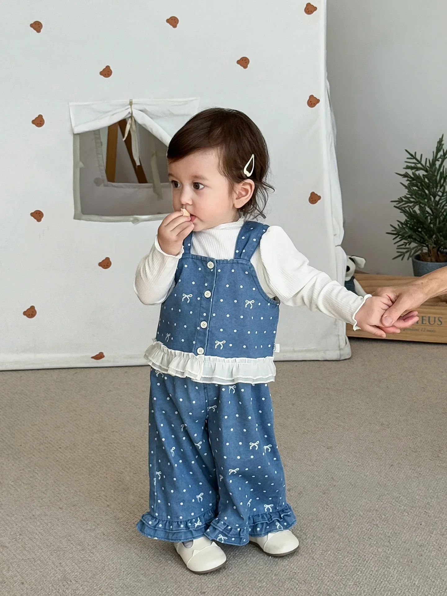 Autumn New Girls Clothing Set Full of Bow Print Camisole Vest And Ruffle Pants 2 Pcs Girls Clothes Suit Fashion Kids Outfit