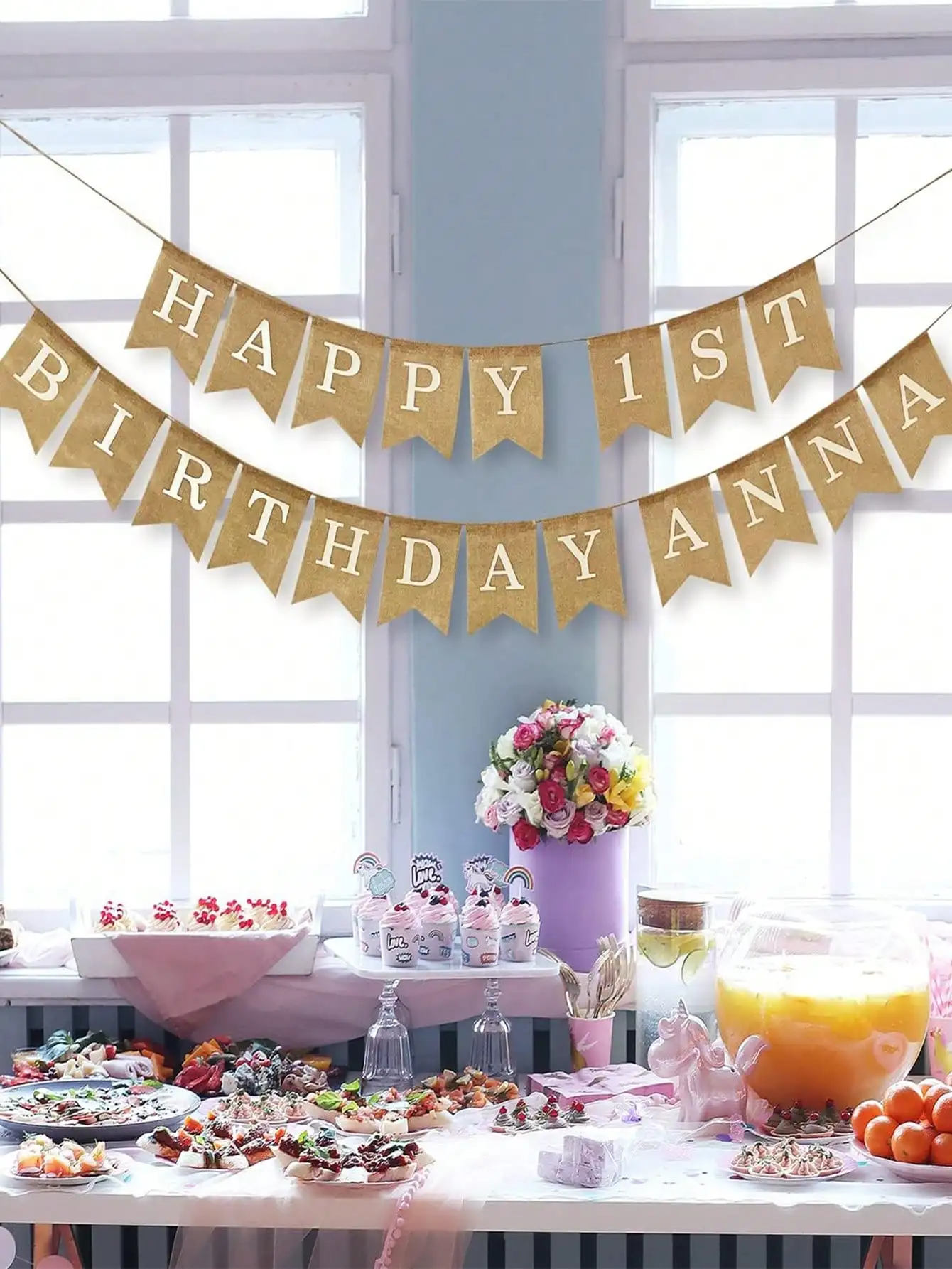 15pcs Burlap Banner, DIY Banners, Party Decor for Birthday, Wedding, Baby Shower and Graduation
