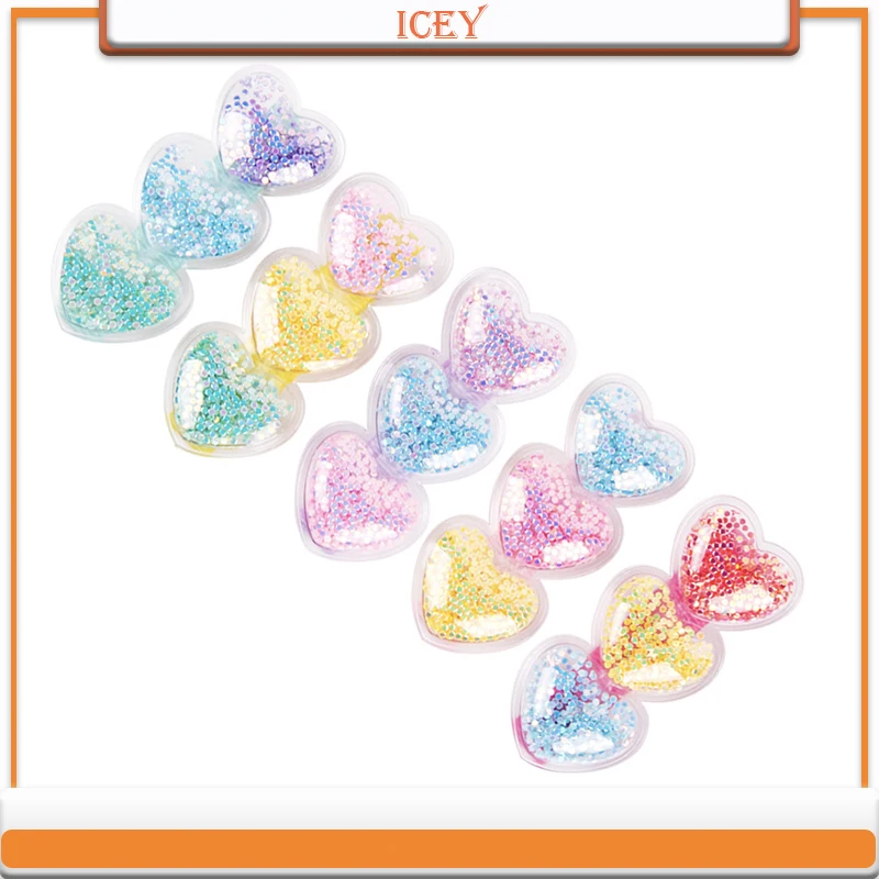 1pc Cute Cartoon Rainbow-Colored Cloth-Covered Hairpin, Princess Love Quicksand Duckbill Clip