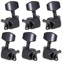 6-Piece Semi-Closed Guitar Tuning Peg Set for Electric and Acoustic Guitars (Black 3L and 3R)