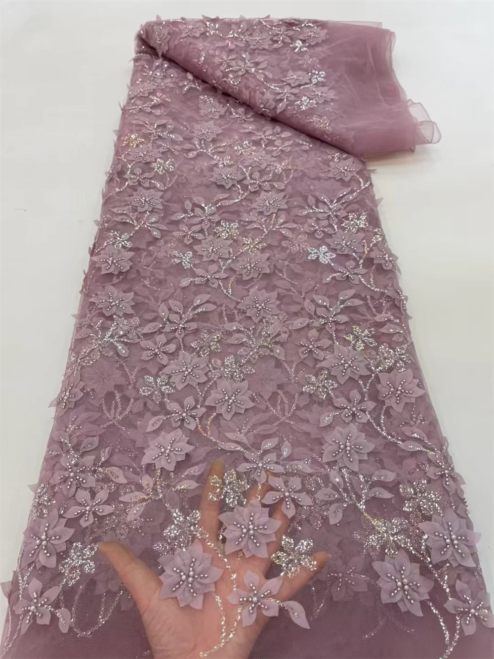 Elegant White French Tulle Lace Fabric, Mesh Chiffon Lace , African Fabric, Embroidery Nigeria For Wedding Dress,5Ya A100-2
