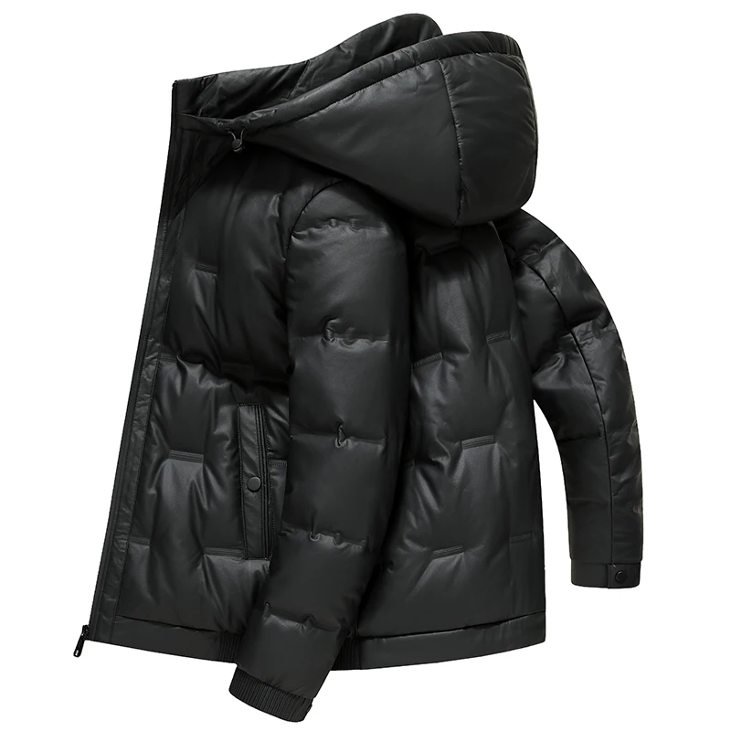 Men Duck Down Jackets Winter Outwear Solid Color Hat Detachable Warm Puffer Coats Windproof Loose Padded