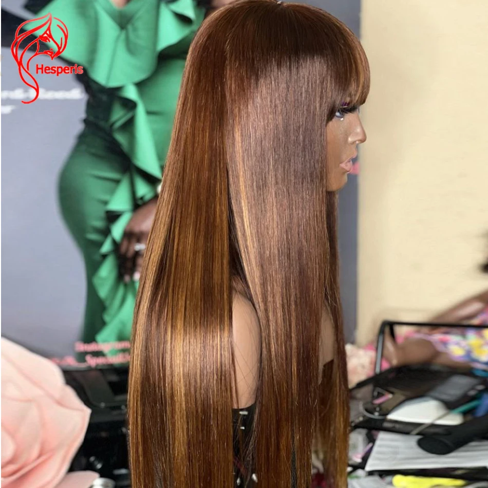 Hesperis 200% Italian Yaki Straight Ombre parrucche per capelli umani brasiliani Remy Hair Scalp Top Full Machine parrucca per capelli umani con frangia