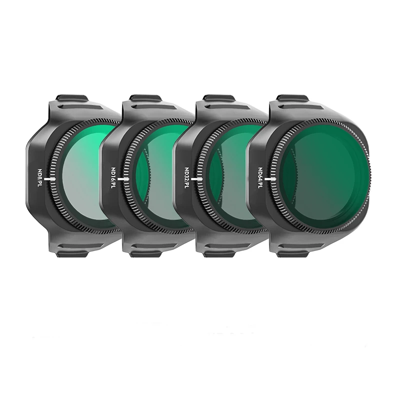 Filtre ND pour drone DJI Mini 3 Pro/4 Pro réduisant la lumière, montré sur fond noir avec détails de la monture.
