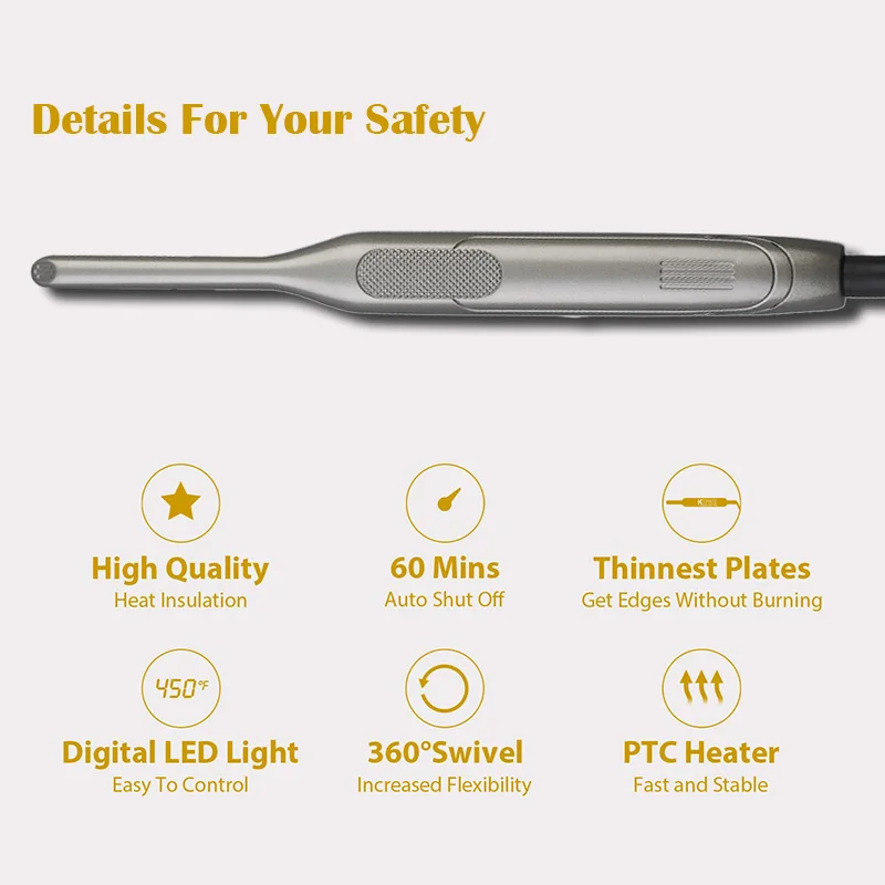 Titanium Pencil Flat Iron with Adjustable Temp Small Flat Iron Mini Hair Straightener for Men Pixie Short Hair Beard/Bangs/Edges 3