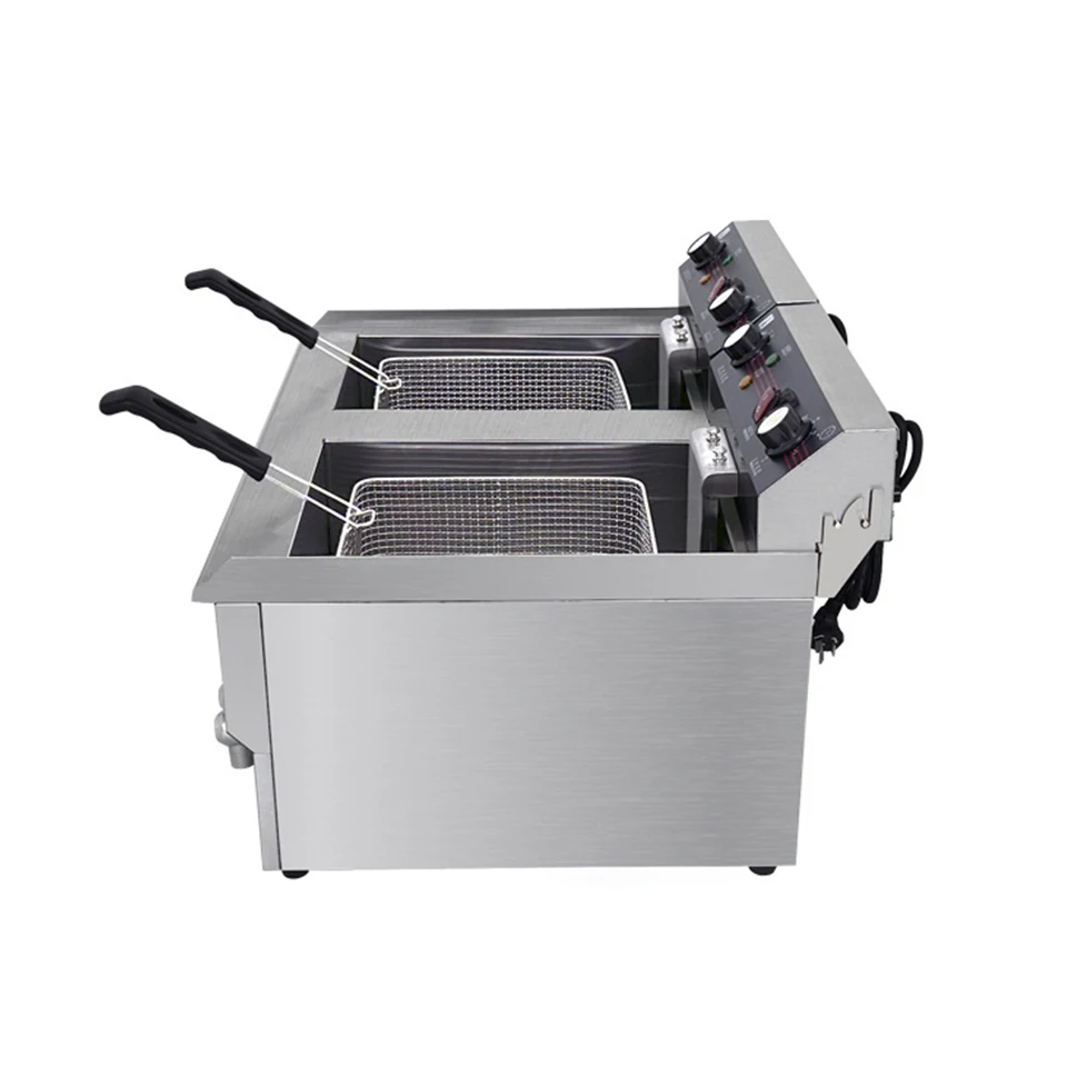 SC-181V-2 18+18L Electric Deep Fryer Stainless Steel Commercial Deep Fat Fryer Countertop with Drain and Timer