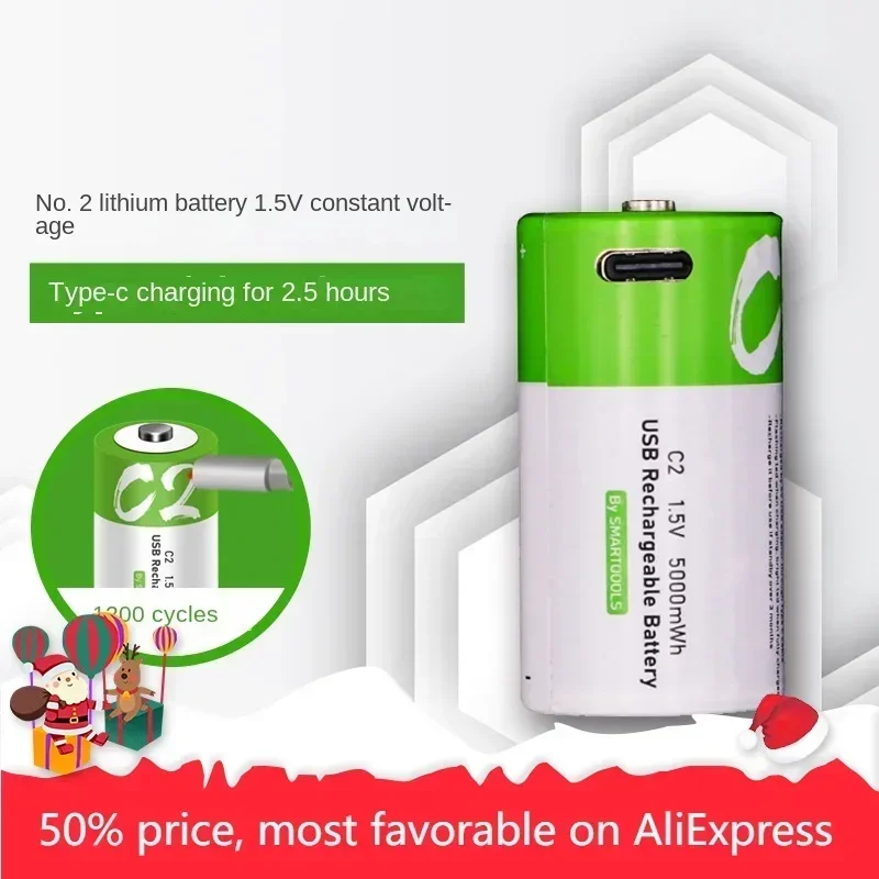 

Rechargeable Batteries 2 Size Type-c Direct ChargingC Lithium Battery 1.5v 5000mWh High Capacity Audiovisual Equipment Wholesale