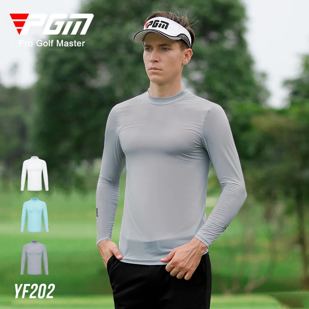 PGM Mens Golf Sun Protection Shirt Underwear Long Sleeve Summer Sun UV Protection Ice Silk T-Shirts Cooling Golf Apparel For Men