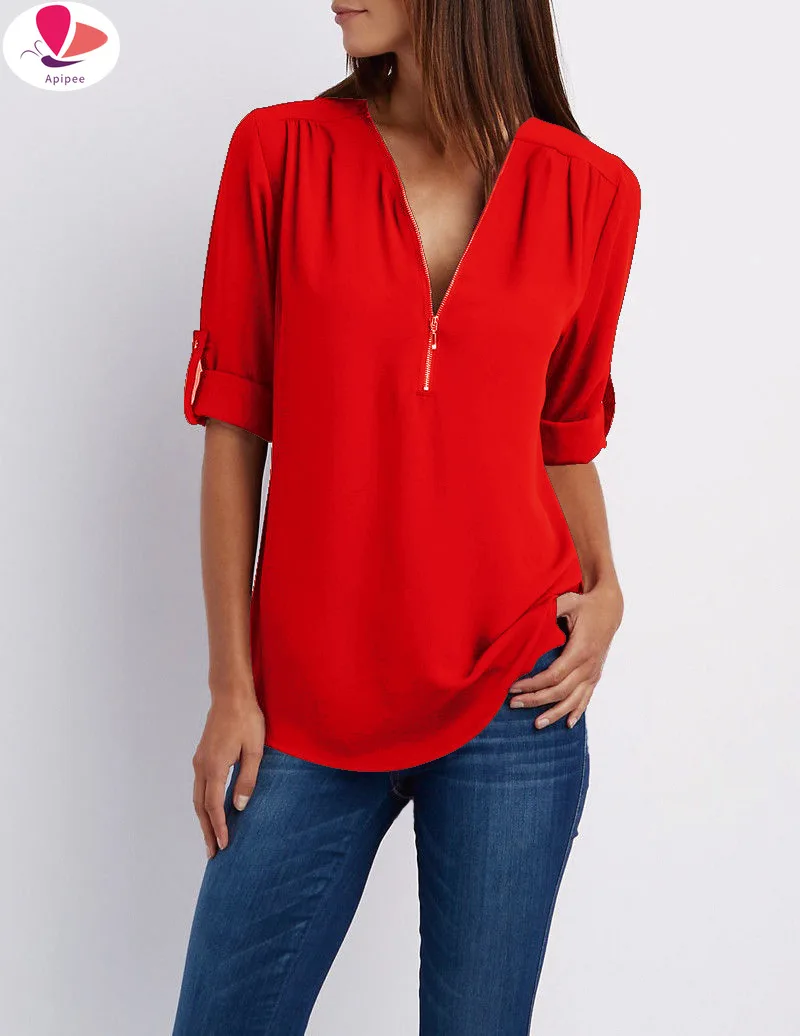 

2024 Summer Women Chiffon Blouse Half Sleeve Ladies Office Ladies Shirts Work Top 5XL Casual Female Clothing