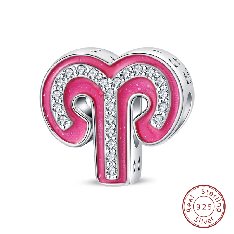 Neue Original 100 % 925 Sterling Silber Zwölf Konstellationen Serie Rosa Charms Perlen Fit Qikaola Armbänder DIY Geburtstag Schmuck – Detail 1