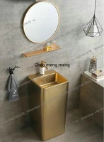 อ่างล้างหน้าทรงกลมสีทองดำพร้อมขาตั้ง อ่างเซรามิกสำหรับห้องน้ำ 3