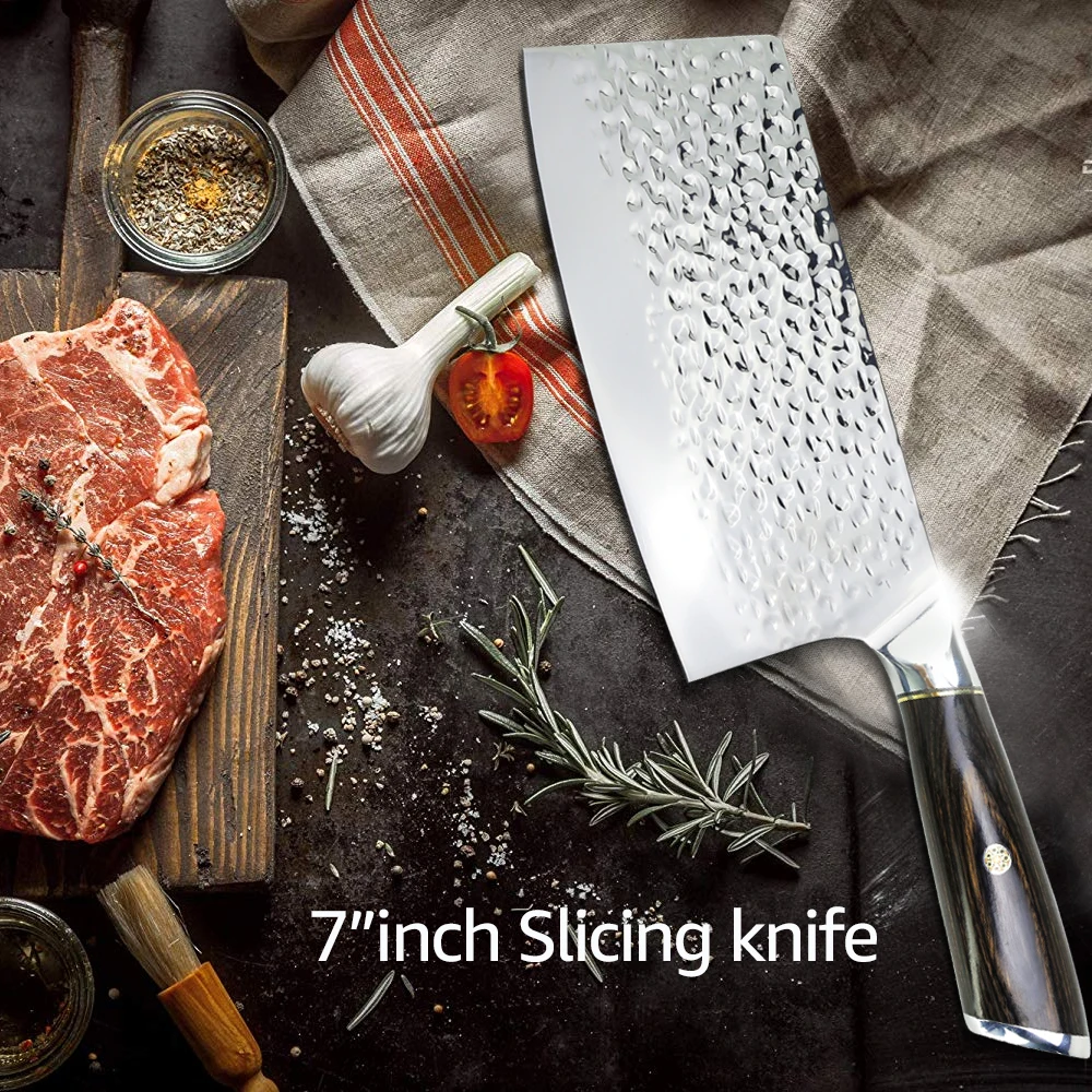 Kitchen Knives 7 Inch Chinese Cleaver Chef Knife Full Tang 7Cr17 Forged  Chopping Knife Frozen Meat Slicer Wood Handle Stainless - AliExpress