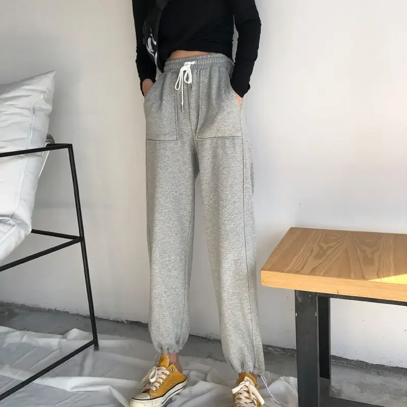 Women's Fashion High Waist Ankle Length Jogging Pants 2024 Sport Drawstring Pant Female Plus Size Casual Straight Trousers Lady spring autumn pregnant woman denim trousers high waist office lady elegant clothes ankle length maternity belly pants wholesale