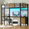 Twin Loft Bed with L-Shaped Desk,Metal Twin Size Bed Frame with LED Lights & Charging Sation3Fabric Drawers2Tier Storage Shelves 1