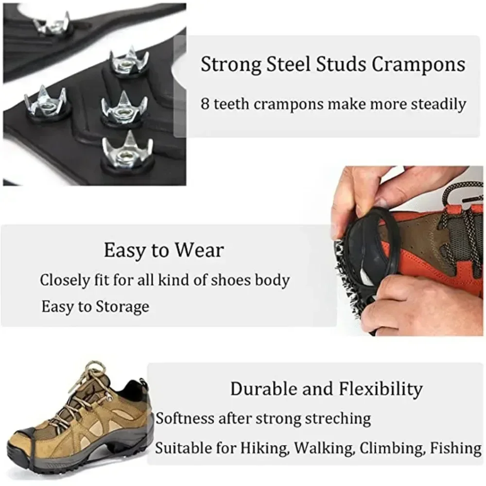Professional Climbing Crampons 1 Pair 8 Studs Anti-Skid Ice Snow Walking Shoes Spike Grip Winter Outdoor Equipment Camping Gear climbing crampons ice gripper spike