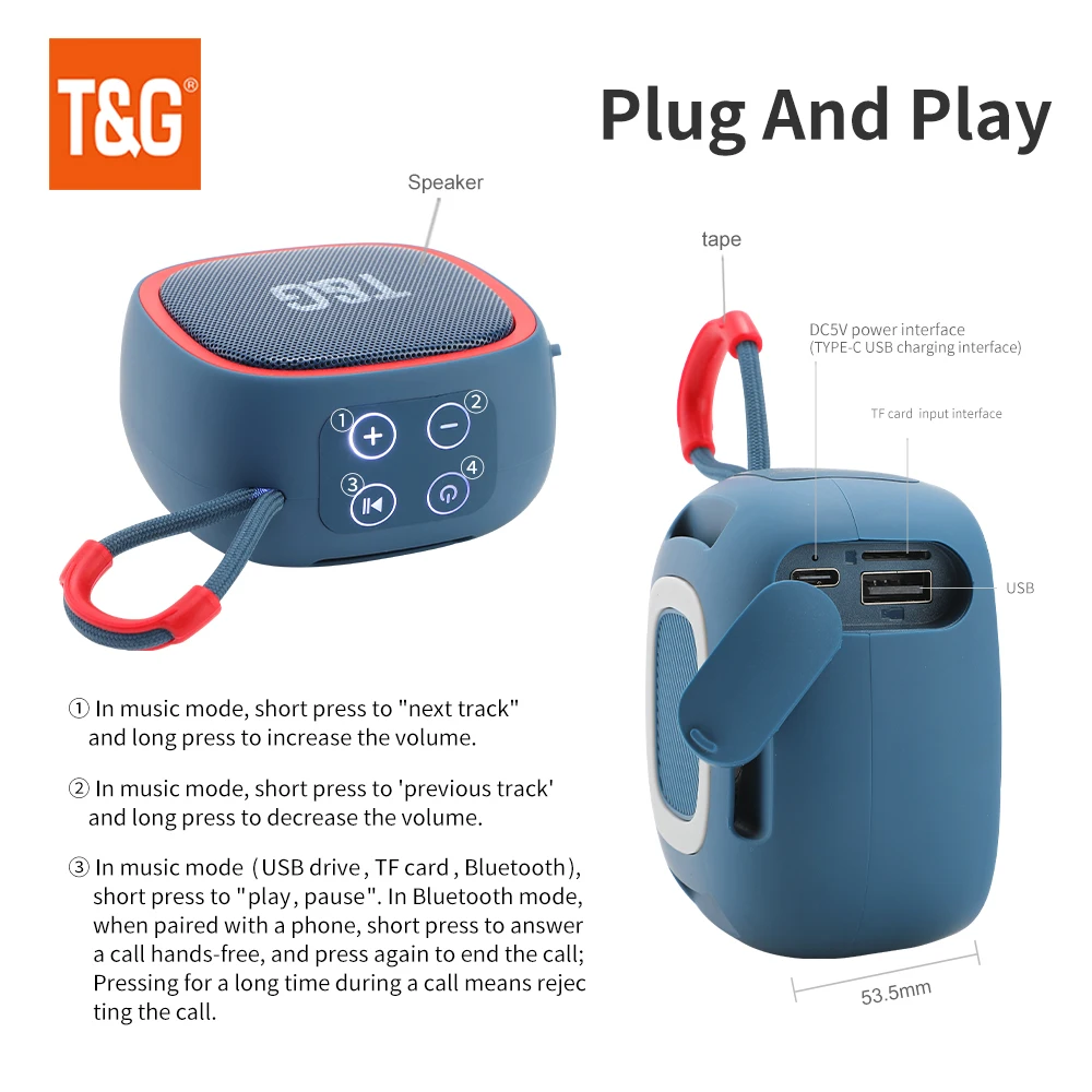 Mini Alto-falante Poderoso sem Fio Tws Bluetooth 5.3 Caixa de Som Alto-falante Hifi Suporte tf Cartão de Rádio Original Tg659