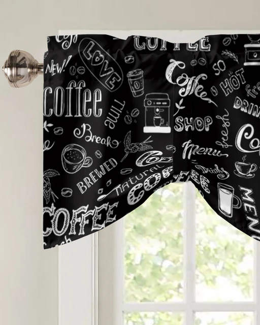 Kit 3 Elegantes Cortinas Con Cenefa Para Cocina Coffe