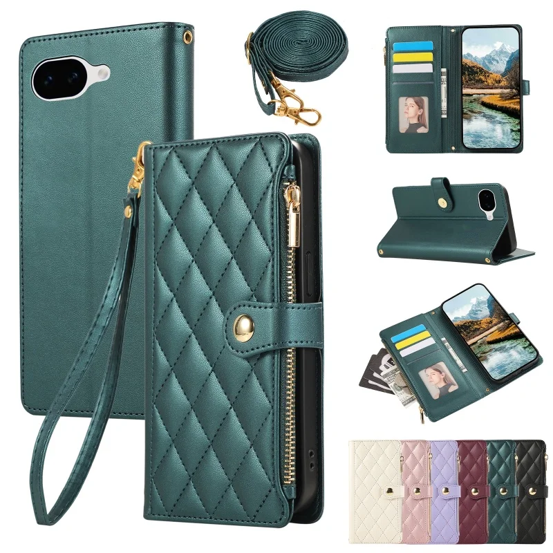 Compact Leather Crossbody Wallet with Fragrance Zipper and Card Holder
