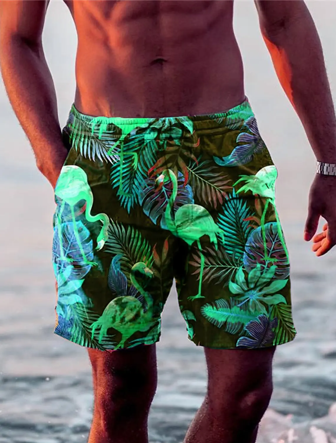 New Men's Shorts Swim Shorts Swim Trunks Drawstring Leaf Flamingo Graphics Quick Dry Short Casual Holiday Hawaiian Micro-elastic - Image 2