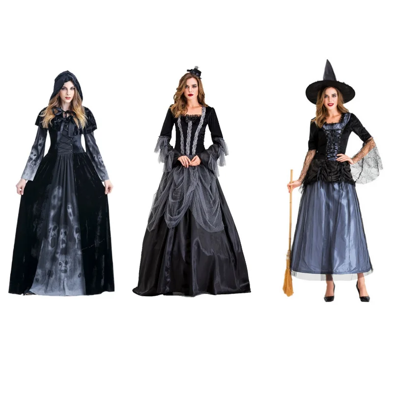 

Halloween Witch Costume for Women Adult Scary Vampire Dress with Hat Black Horror Death Ghost Cosplay Carnival Party Fancy Dress