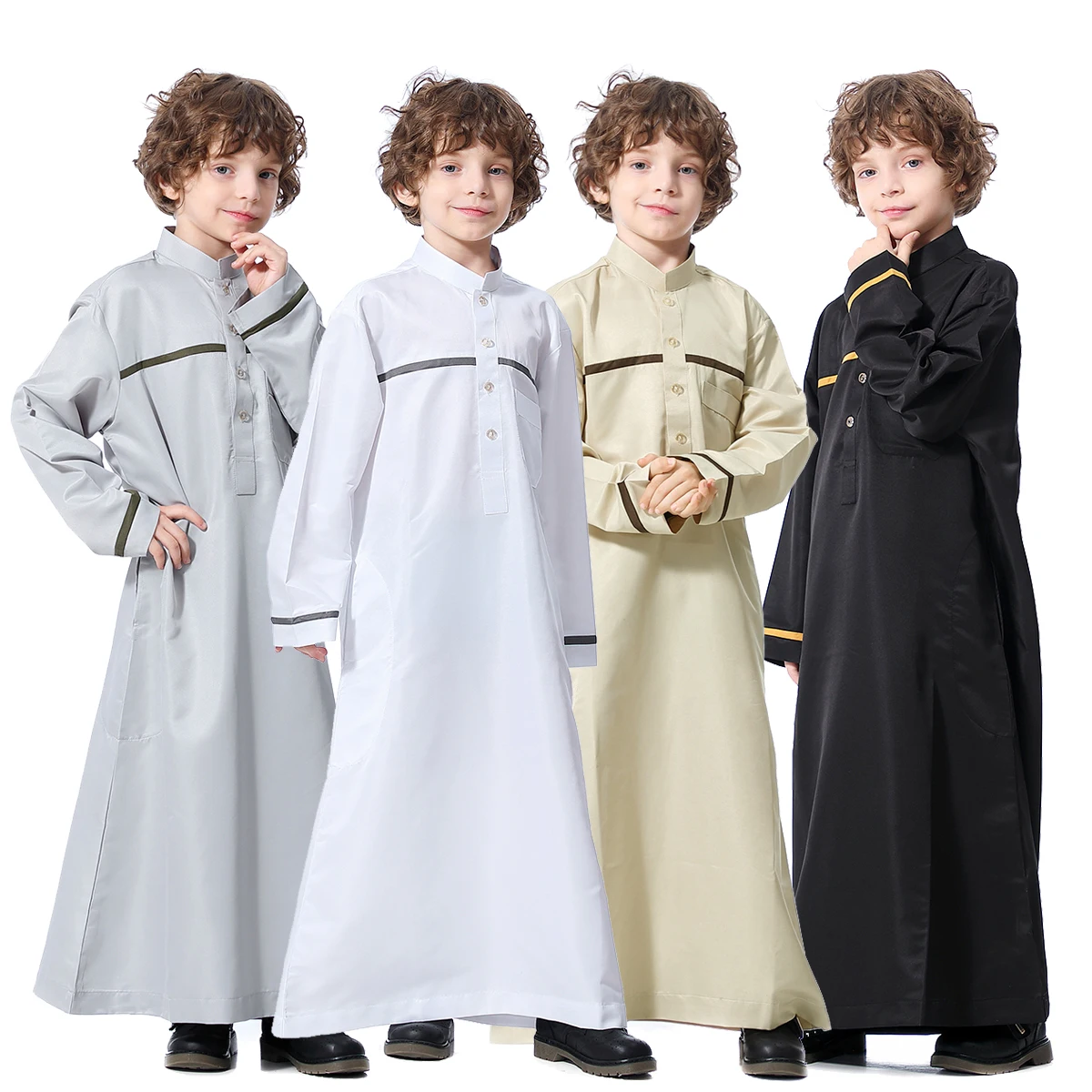 

Арабские исламские Мальчики Jubba Thobe Thawb, кафтан с длинным рукавом, детские халаты, детское Повседневное платье в стиле Саудовской Аравии, Халат