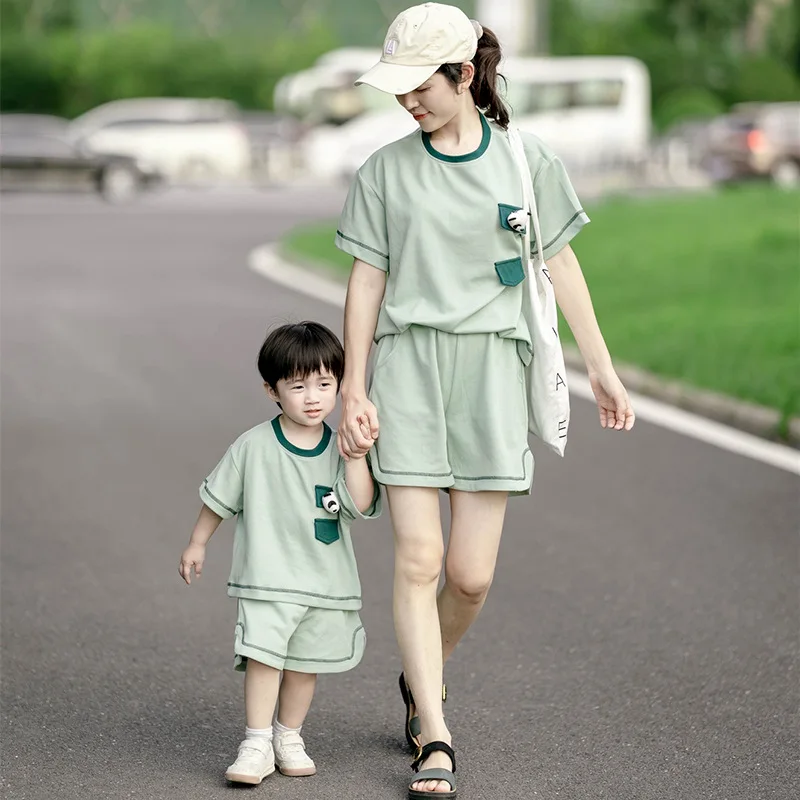 2023-new-matching-family-outfits-short-sleeve-cotton-cartoon-sets-mom-and-daughter-matching-clothes-kids-baby-t-shirt-suit