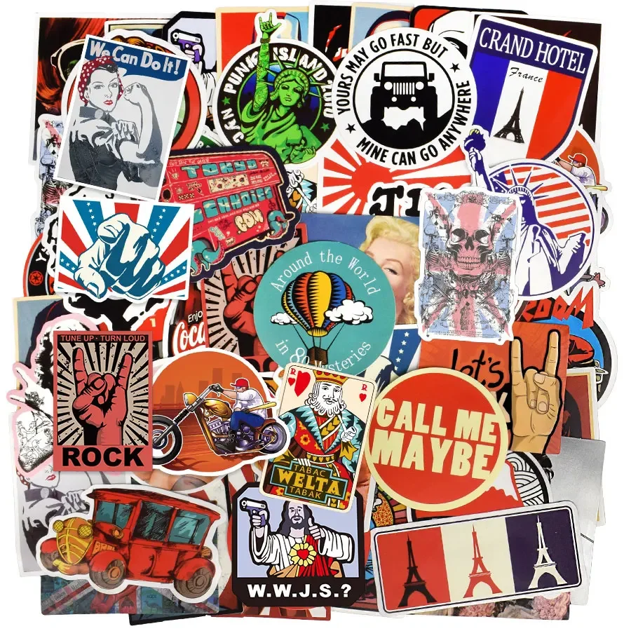 

50 шт. винтажные стикеры классический ретро стиль крутые водонепроницаемые стикеры мотошлем ноутбук Скрапбукинг чемодан автомобильные стикеры и наклейки