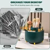 1pc 360°Rotating Makeup Organizer Storage Elegant Stripe Makeup Brushes Holder 5-Compartment Cosmetic Holder for Vanity Bathroom 3