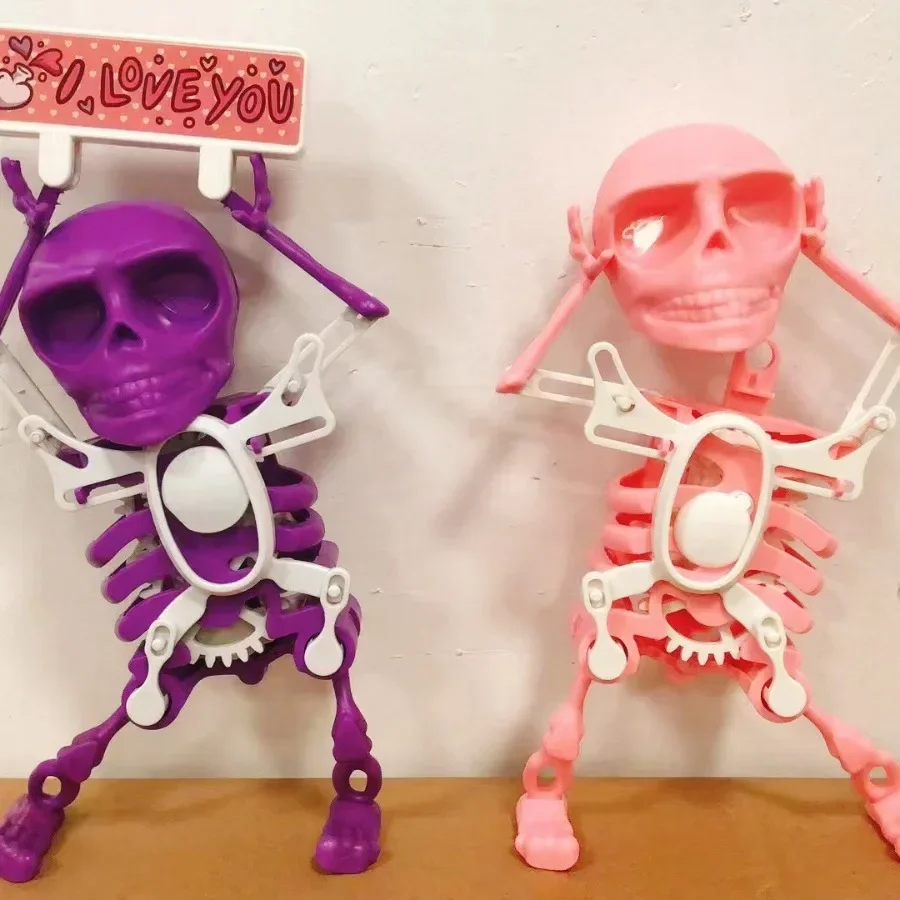 

Fun Glowing Dancing Skeleton Skull Toy 3D Printing Shaking Head Spooky Skull Windup Toys Desktop Ornament Kids Toys Gift