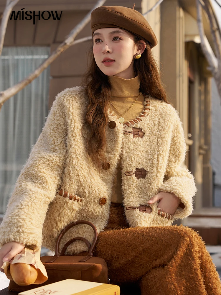 

MISHOW Winter Thick Warm Faux Fur Coat Women 2023 Ladies Lamb Wool Horn Button Loose Fashion Coats Female Jacket Top MXC59W0199