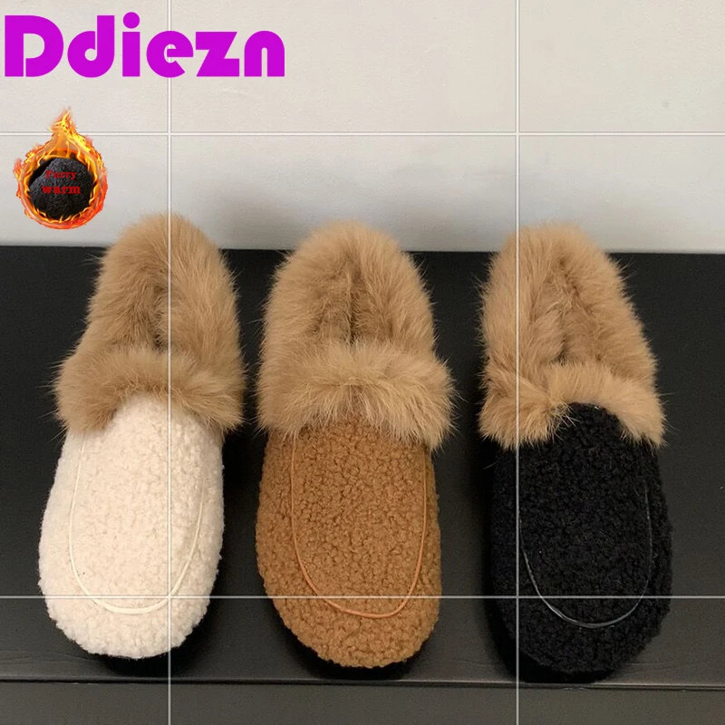 

Туфли женские с мехом, плюшевые лоферы, повседневная обувь на плоской подошве, с низким вырезом, Осень-зима