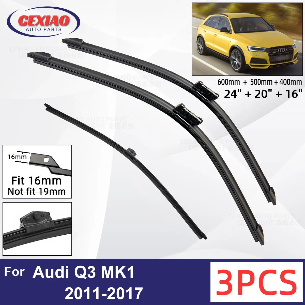For Audi Q3 MK1 2011 2017 Car Front Rear Wiper Blades Soft Rubber