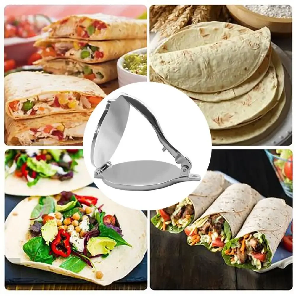 6.3 Inch Pastry Press Maker DIY Manual Aluminium Alloy Corn Tortillas Pressing Tools Long Handle Foldable for Kitchen Cooking