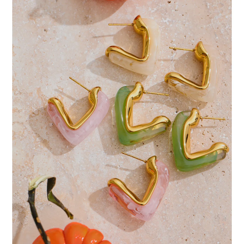 Yhpup Resin Acrylic C Shape Sweet Huggie Earrings for Women