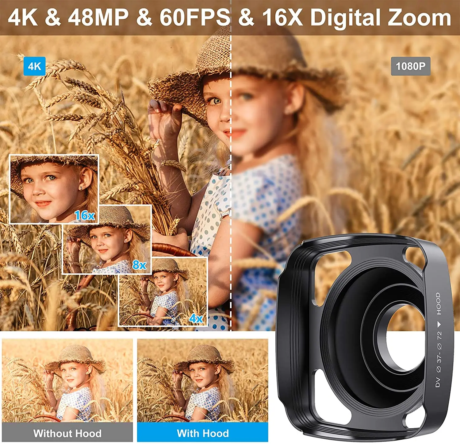 48MP 4K Video Camera 16X Zoom 3.0" Camcorder with Microphone Vlogging Touch Screen IR Night Vision Wi-Fi Vlog Cameras Web - 2