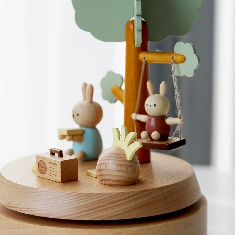 Creative Wooden Music Box Printed Green Small Tree Rabbit Music Box Children's Birthday And Valentine's Day Small Gift Handicrat 3