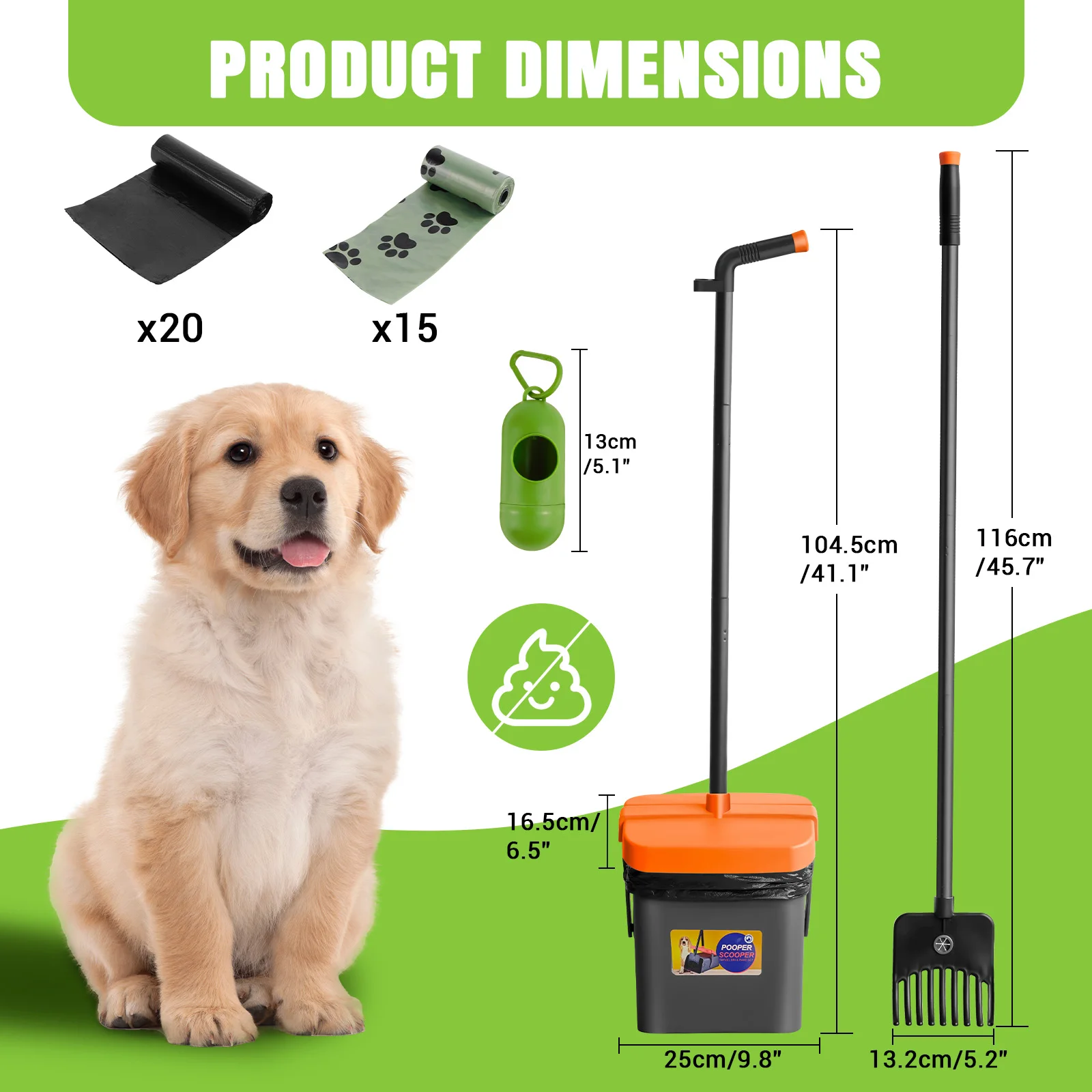 Adjustable Long Handled Pooper Scooper For Dogs And Cats With Bags_voghion.com