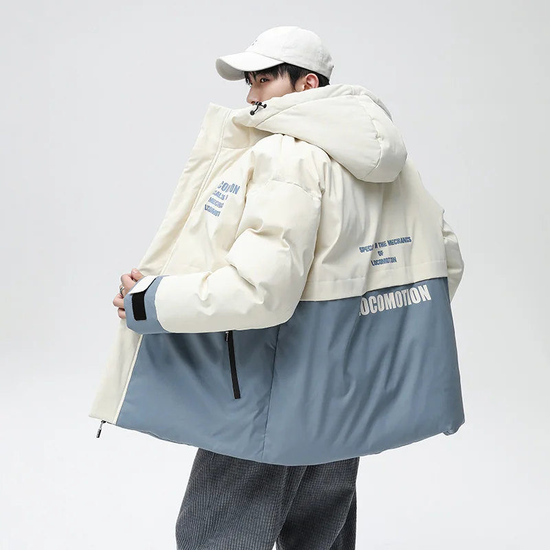Men's 2023 Winter New Outwear Thick Warm Parkas Casual Loose Hooded Cotton-Padded Jackets Korean Youth Windproof Tops Down Coats