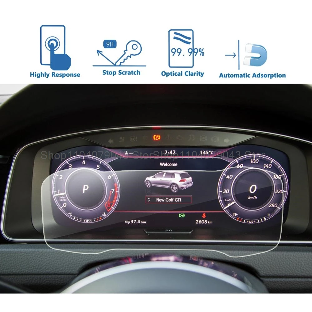 Displayschutzfolie aus gehärtetem Glas für Volkswagen Golf 7 7,5/Facelift 2018–2020, 9,2 Zoll, Auto-GPS-Navigation, 12,3 Zoll Instrument – Detail 1