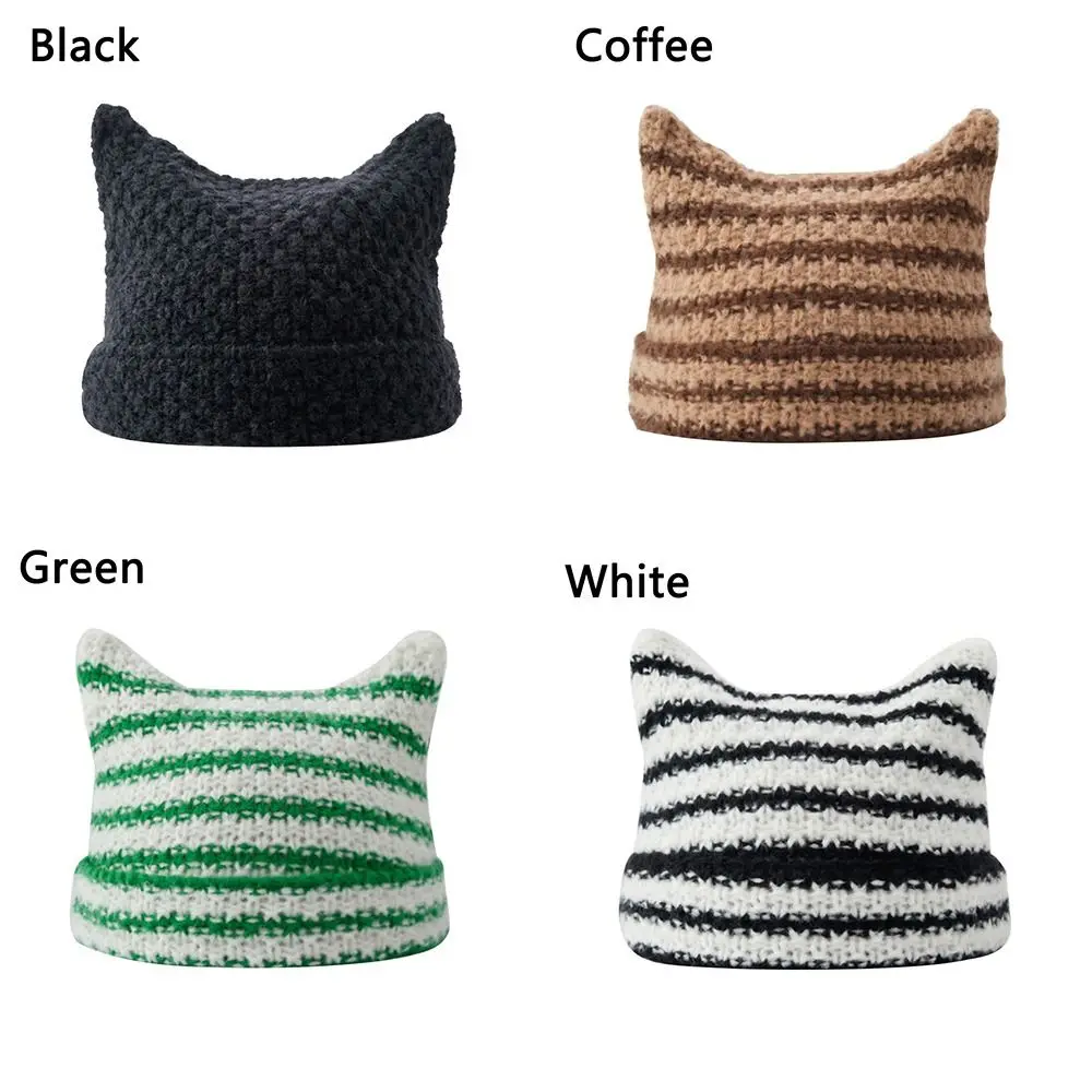 Y2K Harajuku Punk Gothic Knitted Cat Ear Little Devil Hat Millennium Women Kawaii Designer Winter Handmade Beanie Female Caps 6