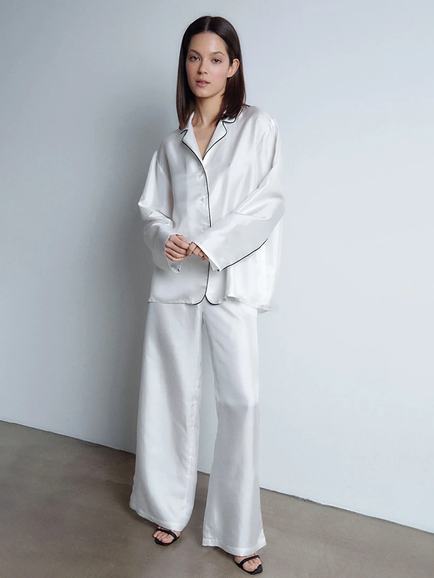 

Marthaqiqi Casual Women'S Nightwear Suit Long Sleeve Nightgowns Sexy Turn-Down Collar Sleepwear Pants Loose Ladies Nightie Set