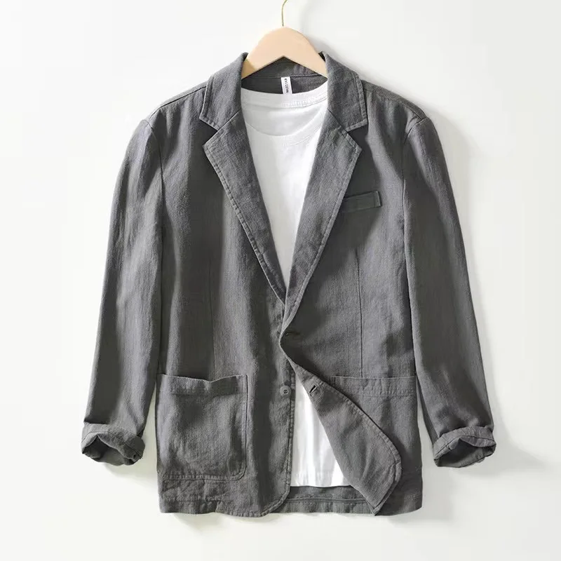 Costume décontracté pour homme Veste monocouche Couleur unie Coton et lin Mode décontractée Haut