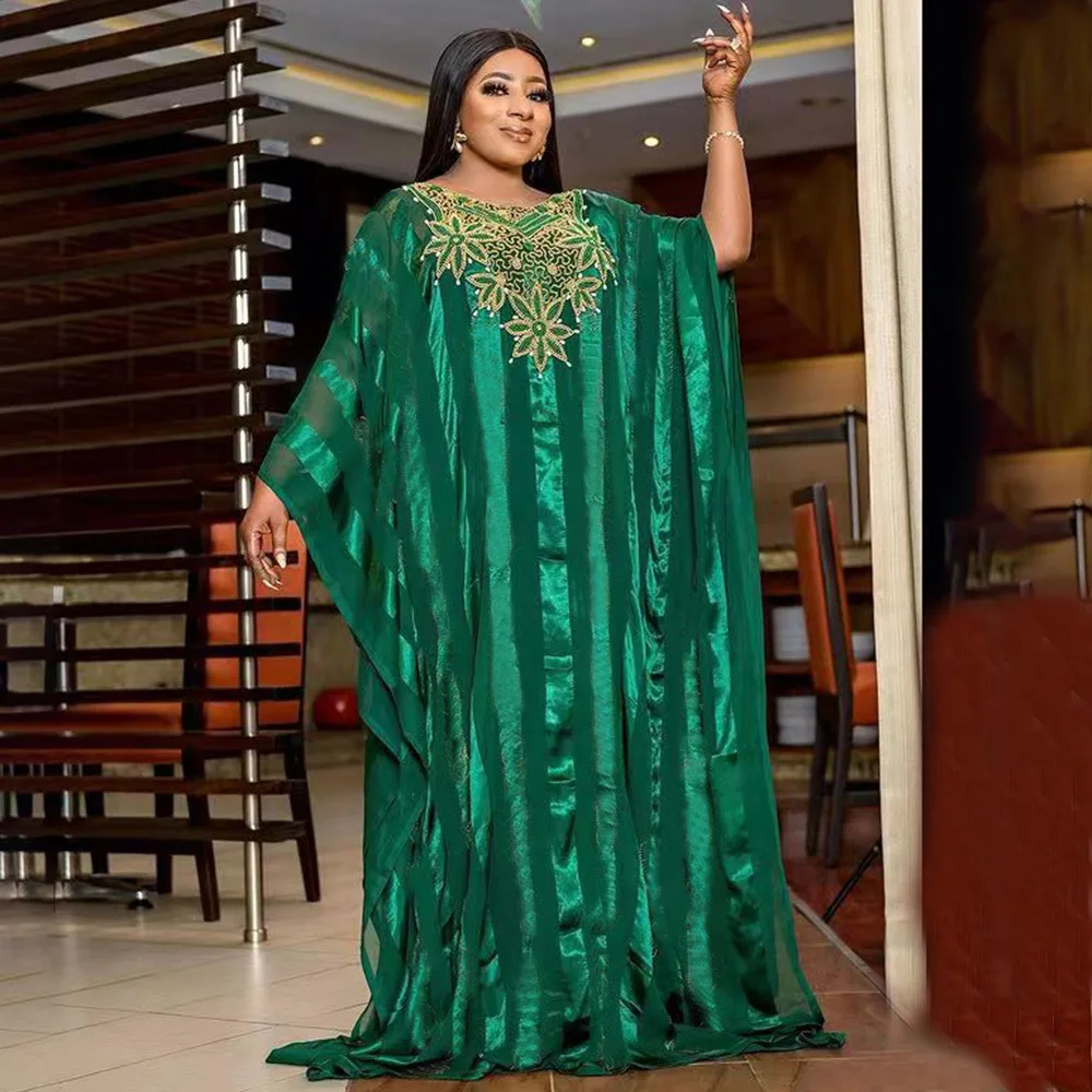 

African National Dress Big Swing Dress Chiffon Robe Fashion Hot Drill with Inner Skirt ML103Q27
