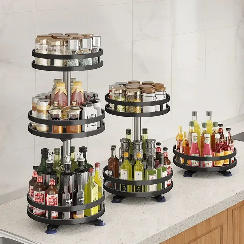 360°Rotation Spice Rack Non-Skid Organizer Jar Carbon Steel Storage Tray For Seasonings And Spices Cans For Kitchen Accessories 2