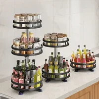 360°Rotation Spice Rack Non-Skid Organizer Jar Carbon Steel Storage Tray For Seasonings And Spices Cans For Kitchen Accessories 2