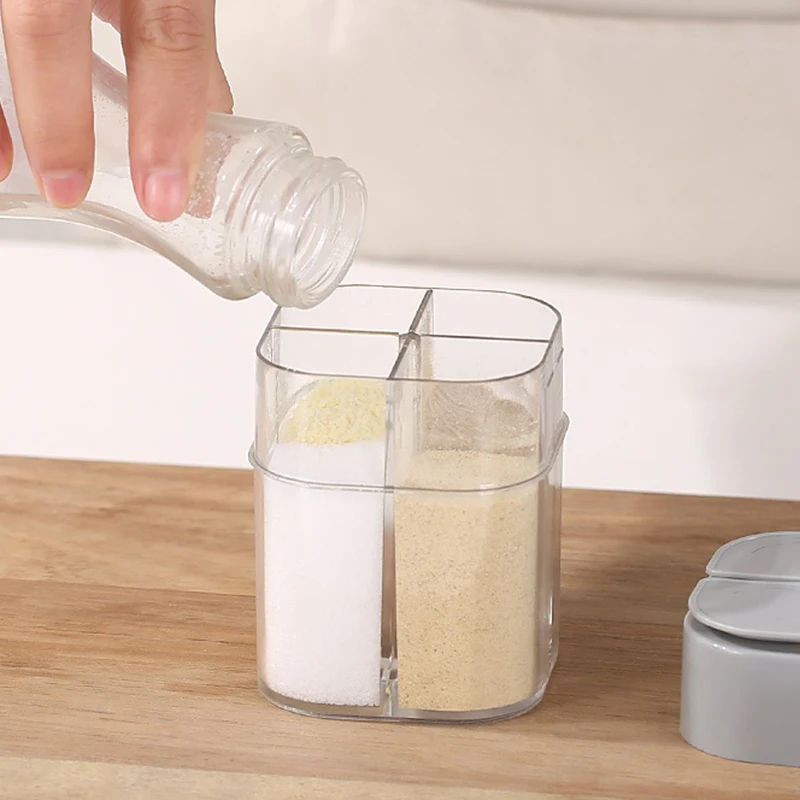 4 In 1 Camping Seasoning Jar With Lids Transparent Spice Dispenser 4 Compartment For Outdoor Cooking BBQ Salt And Pepper Shaker