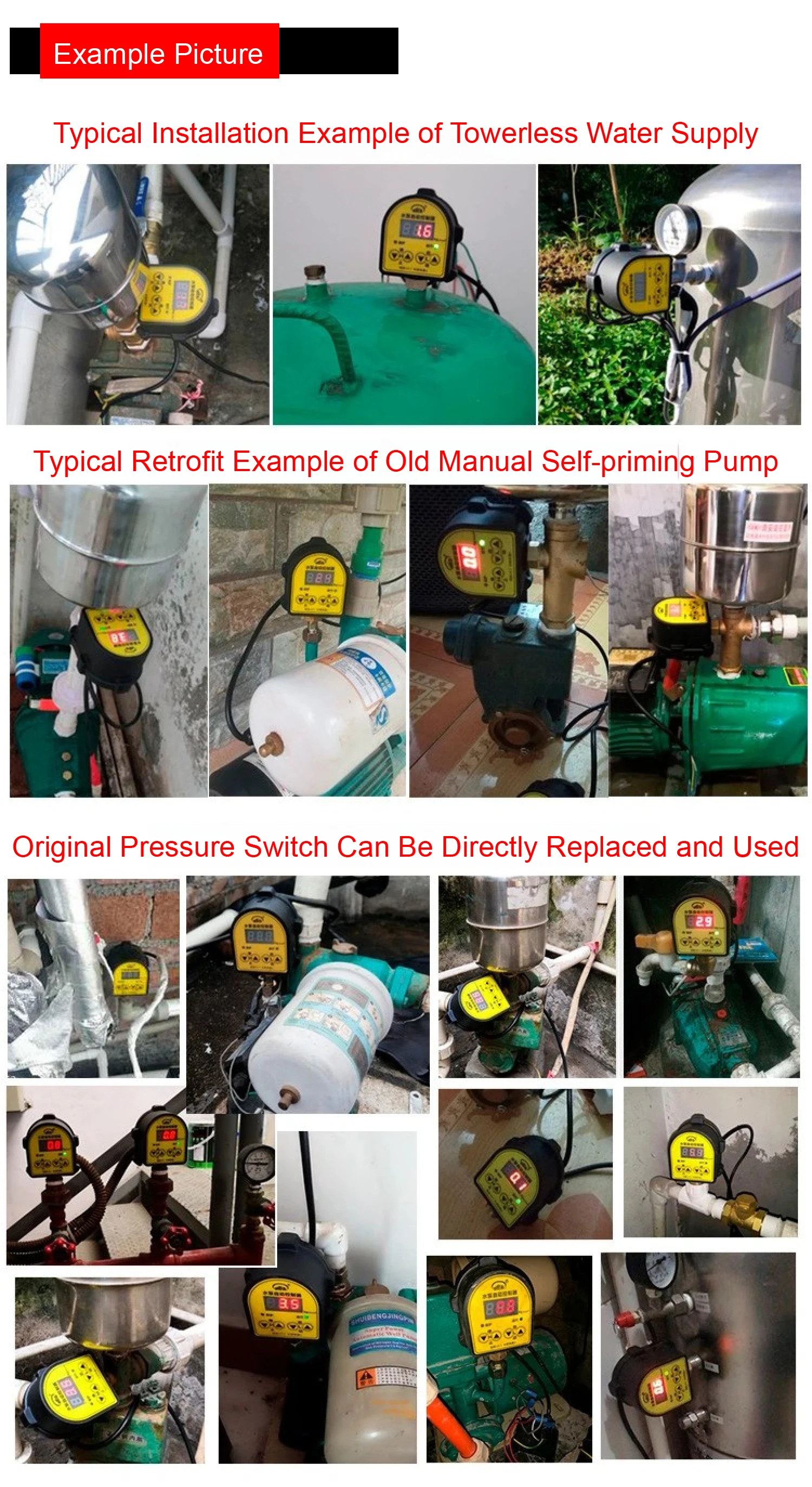 Automatic Water Pump Controller Booster Pump Pressure Switch Digital Display Adj